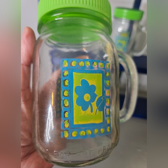 Vtg Anchor Hocking Glass Mason Jar Mugs with Green Lids (Set of 4) 16 oz - Picture 3 of 6